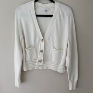 Banana Republic Womens White Cotton Silk Blend Button Front Cardigan Sweater M